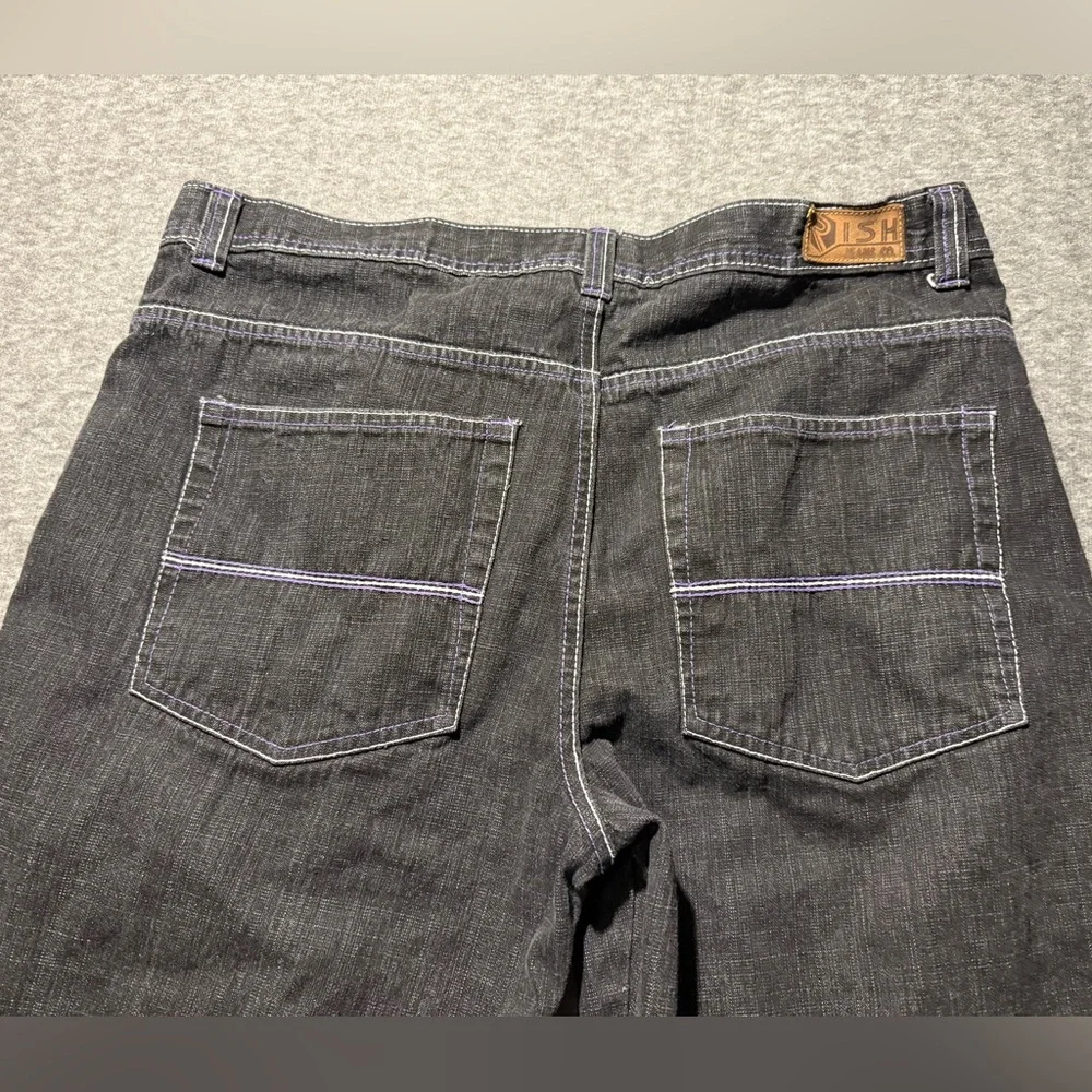 Risk Jean Co Vtg Jeans Mens 40x32 black gray baggy grunge purple stitching Y2K